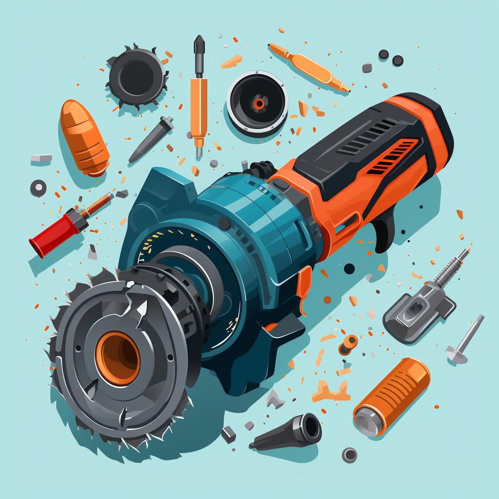 Disassembled power tool being cleaned with a brush