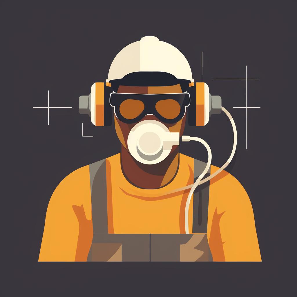 Person wearing safety goggles and dust mask, unplugging a power tool