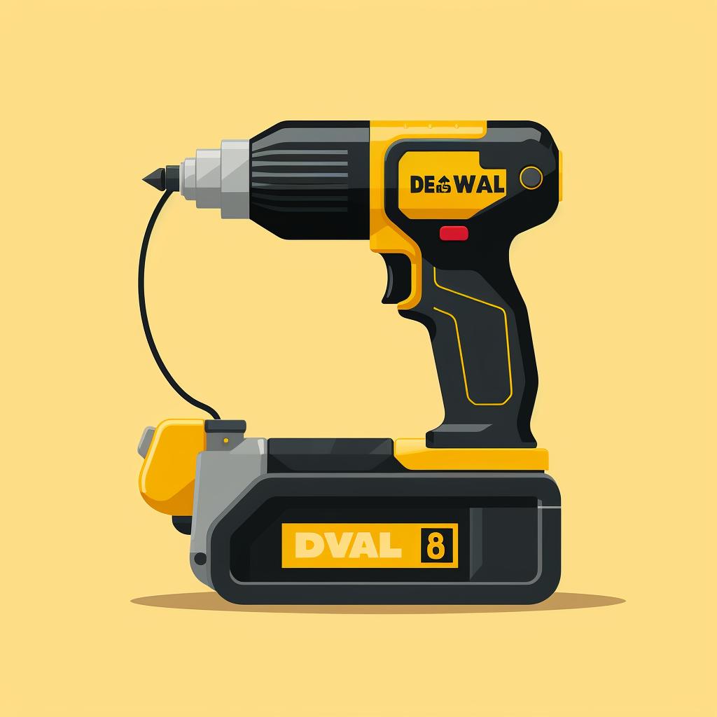DeWalt battery being inserted into a power tool with a 20% charge level indicator