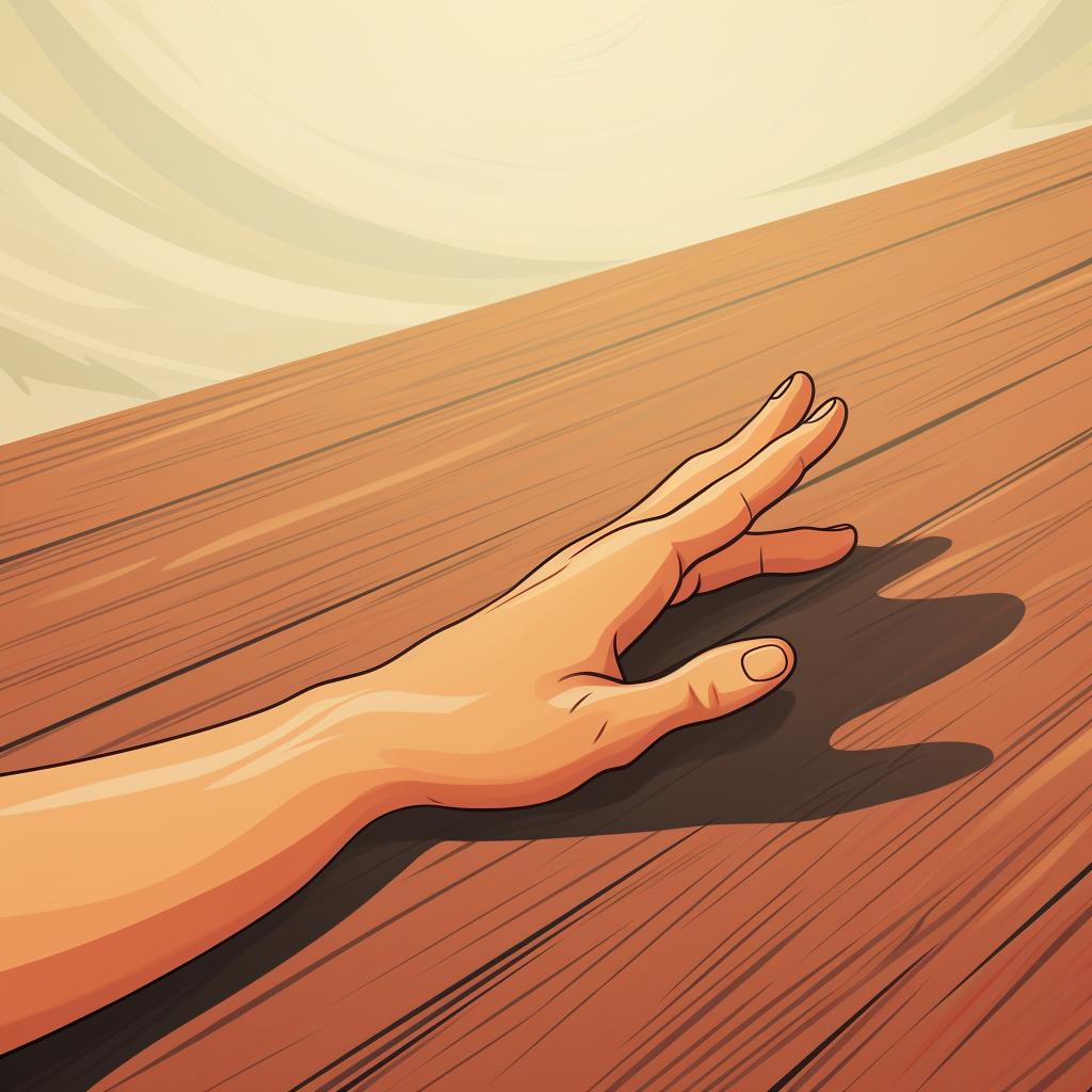A hand feeling the smoothness of the sanded wooden surface