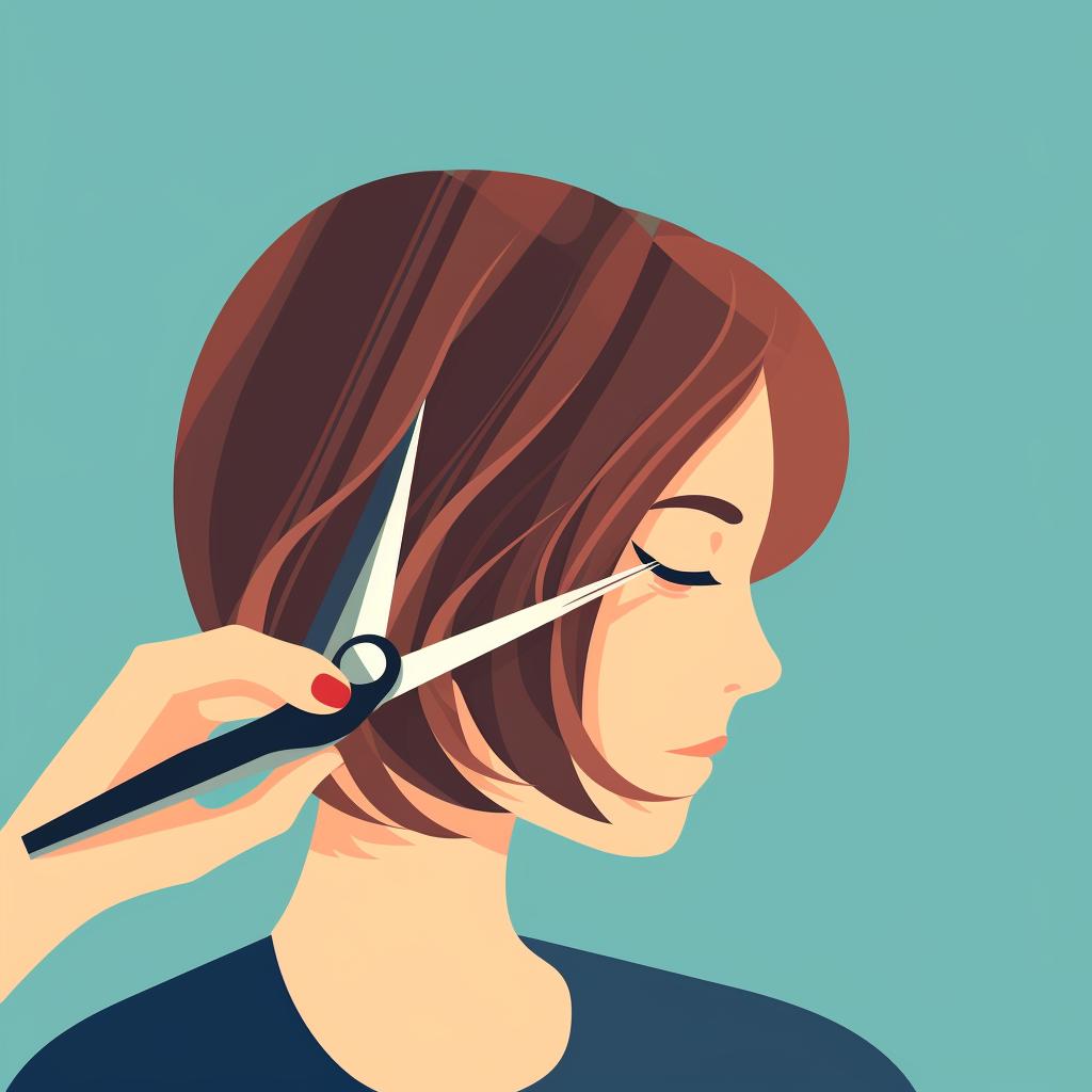 Thinning shears cutting a small section of hair