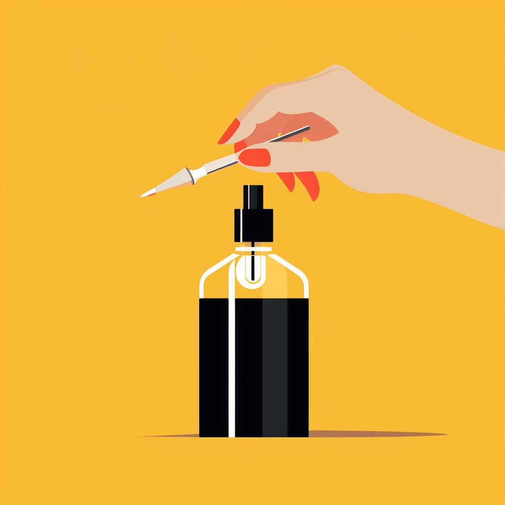 A small screwdriver being inserted into the nozzle area of a perfume bottle