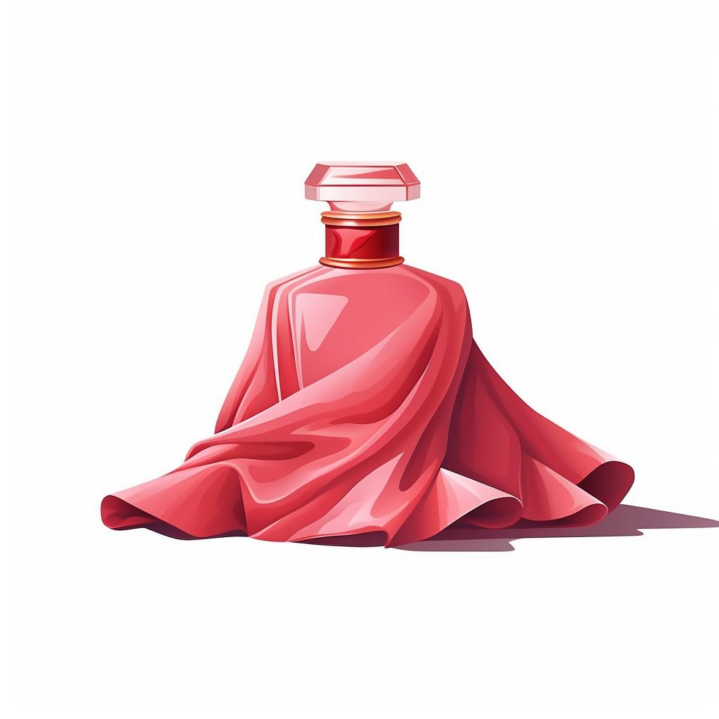 Perfume bottle wrapped in a cloth and placed on a flat surface.