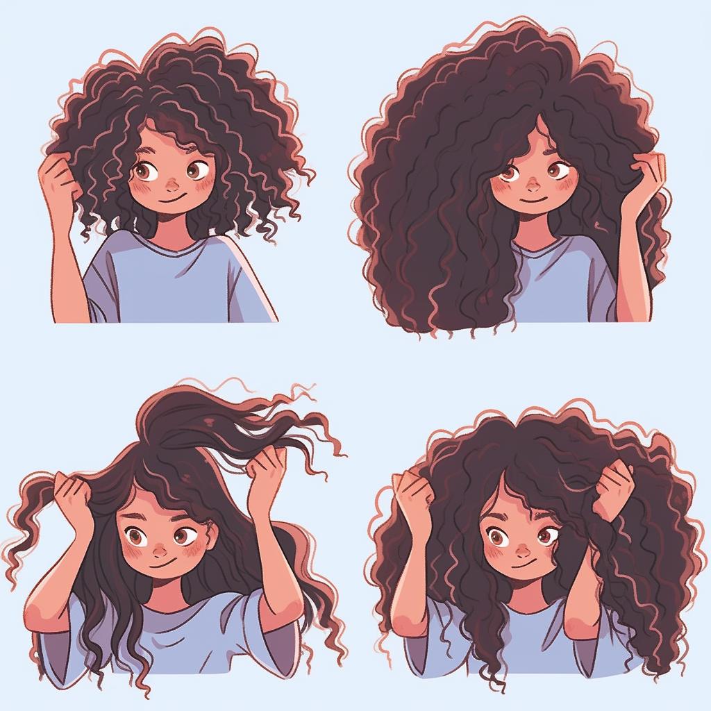 Person repeating the thinning process on different sections of curly hair