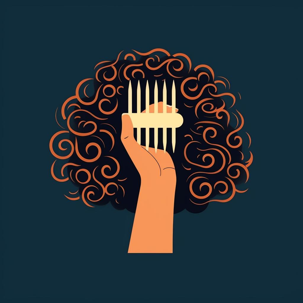 Hand with a comb, combing through thinned curly hair