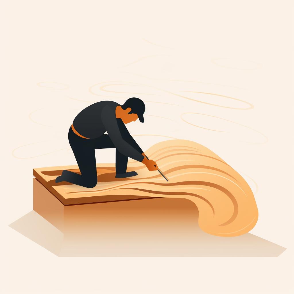 A person sanding a piece of wood along the grain