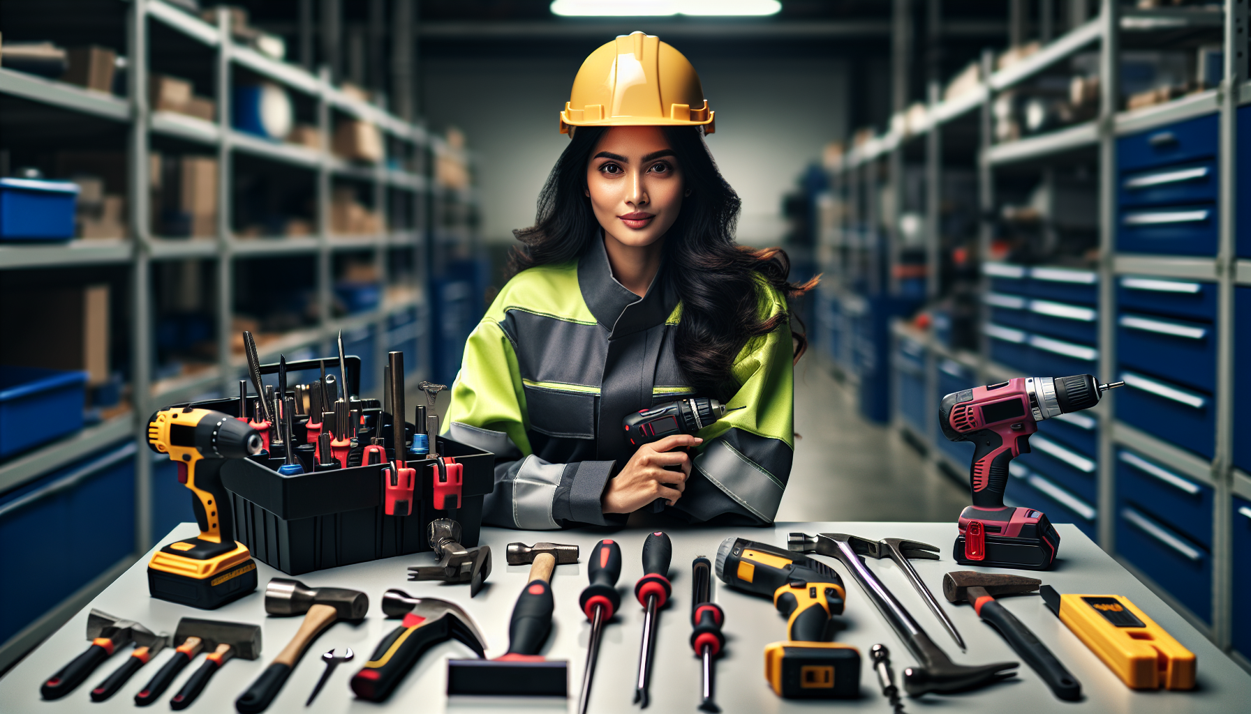 alt_text: A homeowner confidently using power tools in a well-organized workspace, emphasizing safety and efficiency.