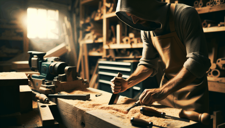 alt_text: A workshop scene showing tool cleaning with a chisel, emphasizing maintenance for woodworking tools.