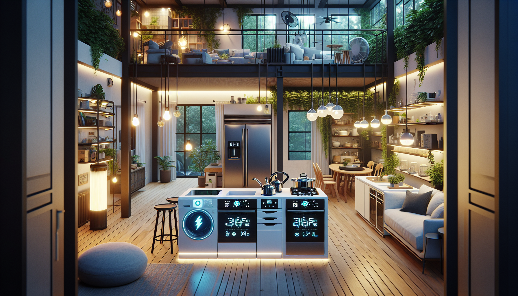 alt_text: A modern home filled with energy-efficient appliances, showcasing a sustainable electric transition journey.