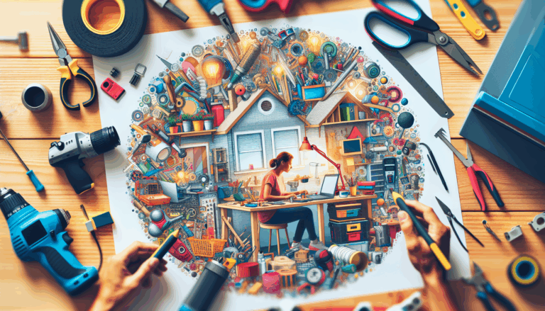 alt_text: A vibrant workspace with budget-friendly power tools and a creative individual engaging in DIY projects.