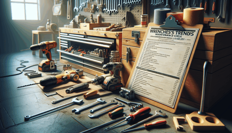 alt_text: A tidy workshop with power tools and a maintenance checklist emphasizes upkeep for longevity.