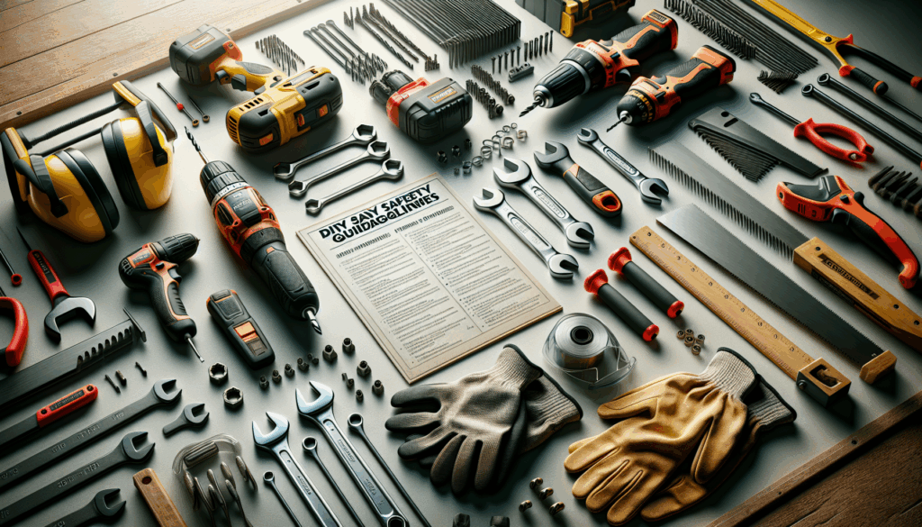 alt_text: A workshop setting showcasing power tools, safety gear, and a manual for DIY safety guidelines.