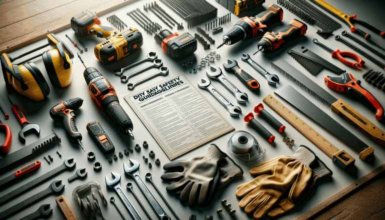 alt_text: A workshop setting showcasing power tools, safety gear, and a manual for DIY safety guidelines.