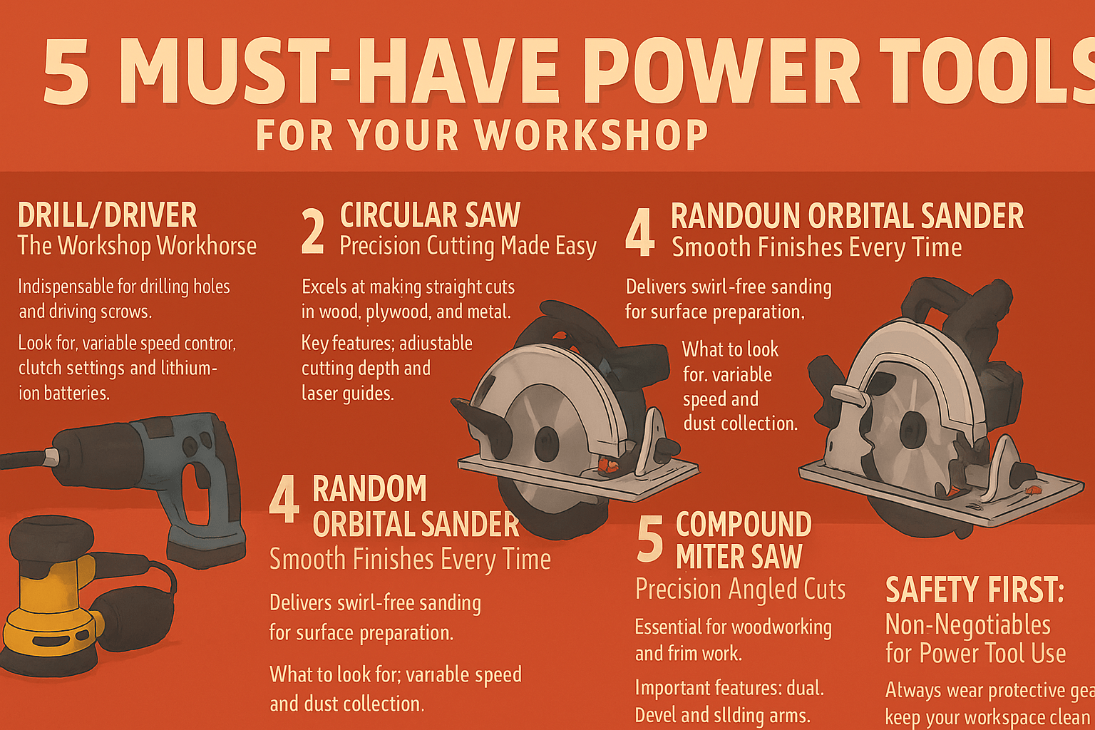 What are the top five power tools every workshop should have?
